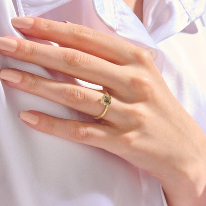 Hover Smokey Gray Cushion Solitaire Ring in Gold