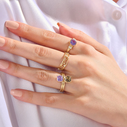 Hover Smokey Gray Cushion Solitaire Ring in Gold