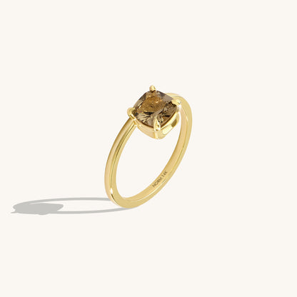 Hover Smokey Gray Cushion Solitaire Ring in Gold