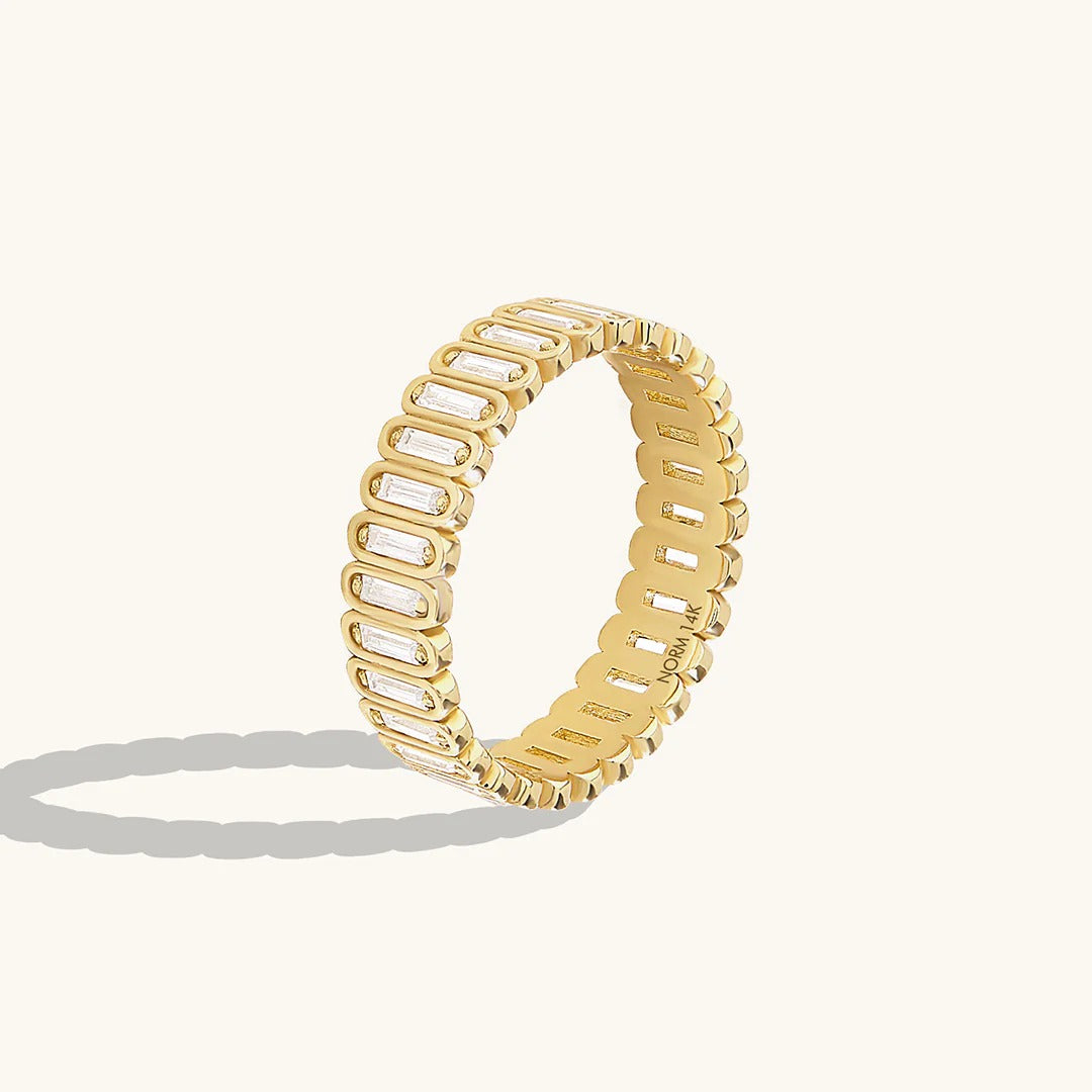 Inlay Baguette Moissanite Eternity Band Ring in Gold