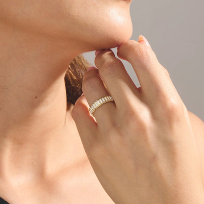 Inlay Baguette Moissanite Eternity Band Ring in Gold