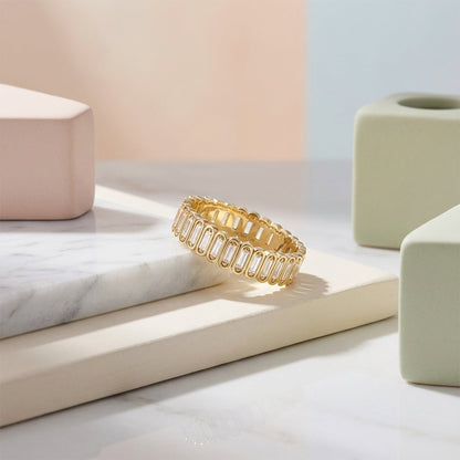 Inlay Baguette Moissanite Eternity Band Ring in Gold