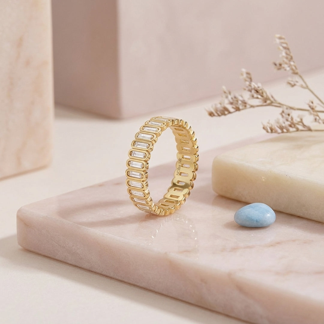 Inlay Baguette Moissanite Eternity Band Ring in Gold