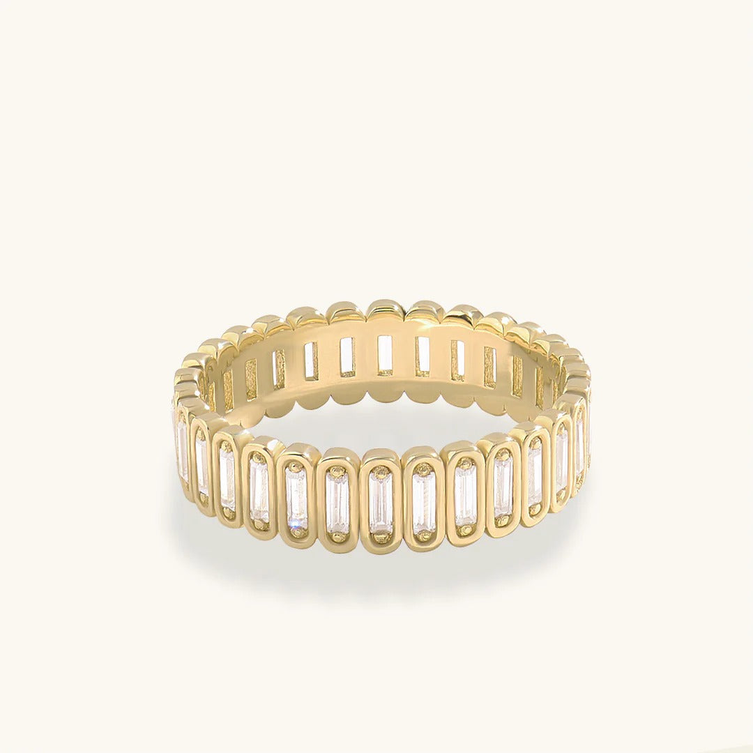 Inlay Baguette Moissanite Eternity Band Ring in Gold