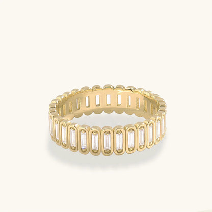 Inlay Baguette Moissanite Eternity Band Ring in Gold