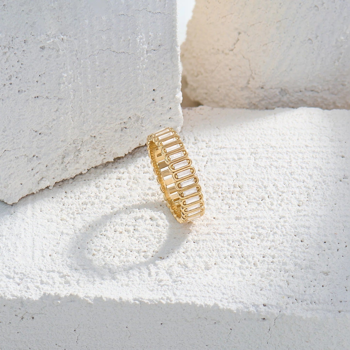 Inlay Baguette Moissanite Eternity Band Ring in Gold