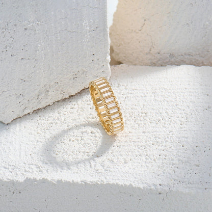 Inlay Baguette Moissanite Eternity Band Ring in Gold