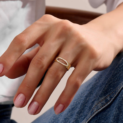 Lab-Grown Diamond Ellipse Hollow Band Ring in Gold