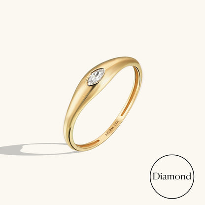 Lab-Grown Diamond Marquise Bezel Signet Ring in Gold