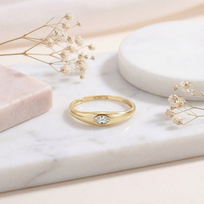 Lab-Grown Diamond Marquise Bezel Signet Ring in Gold