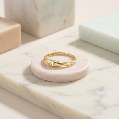 Lab-Grown Diamond Marquise Bezel Signet Ring in Gold