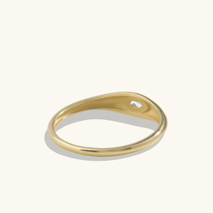 Lab-Grown Diamond Marquise Bezel Signet Ring in Gold