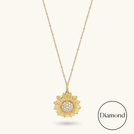 Lab-Grown Diamond Sunflower Necklace in Gold
