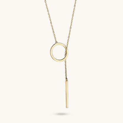 Lariat Bar & Circle Necklace in Gold