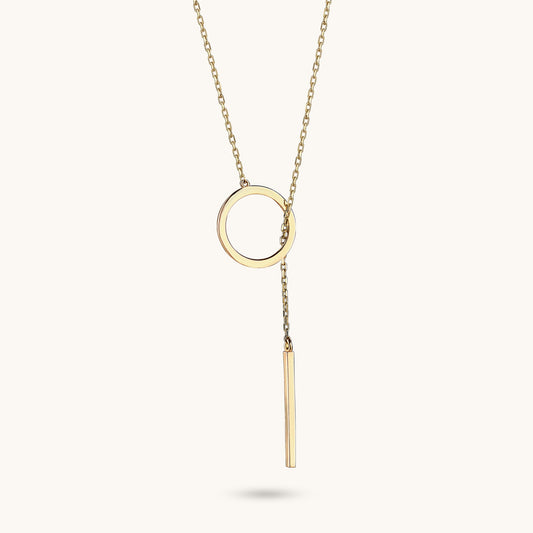 Lariat Bar & Circle Necklace in Gold