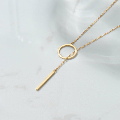 Lariat Bar & Circle Necklace in Gold