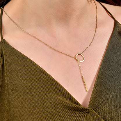 Lariat Bar & Circle Necklace in Gold