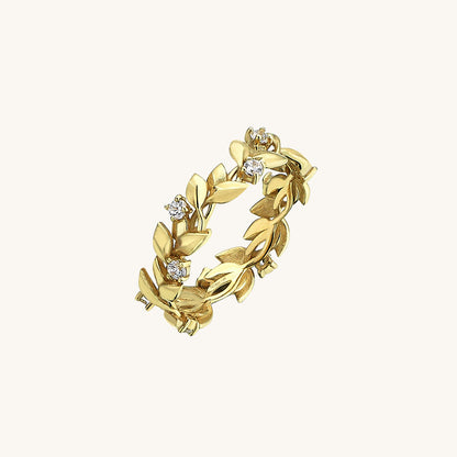 Leaf Pave Ring in Gold