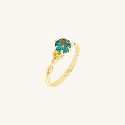 London Blue Topaz Celtic Knot Ring in Gold