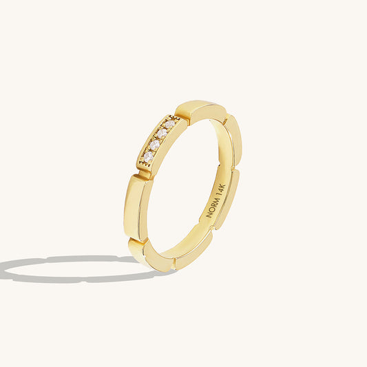 Minimal Pave Rectangle Wedding Band in Gold