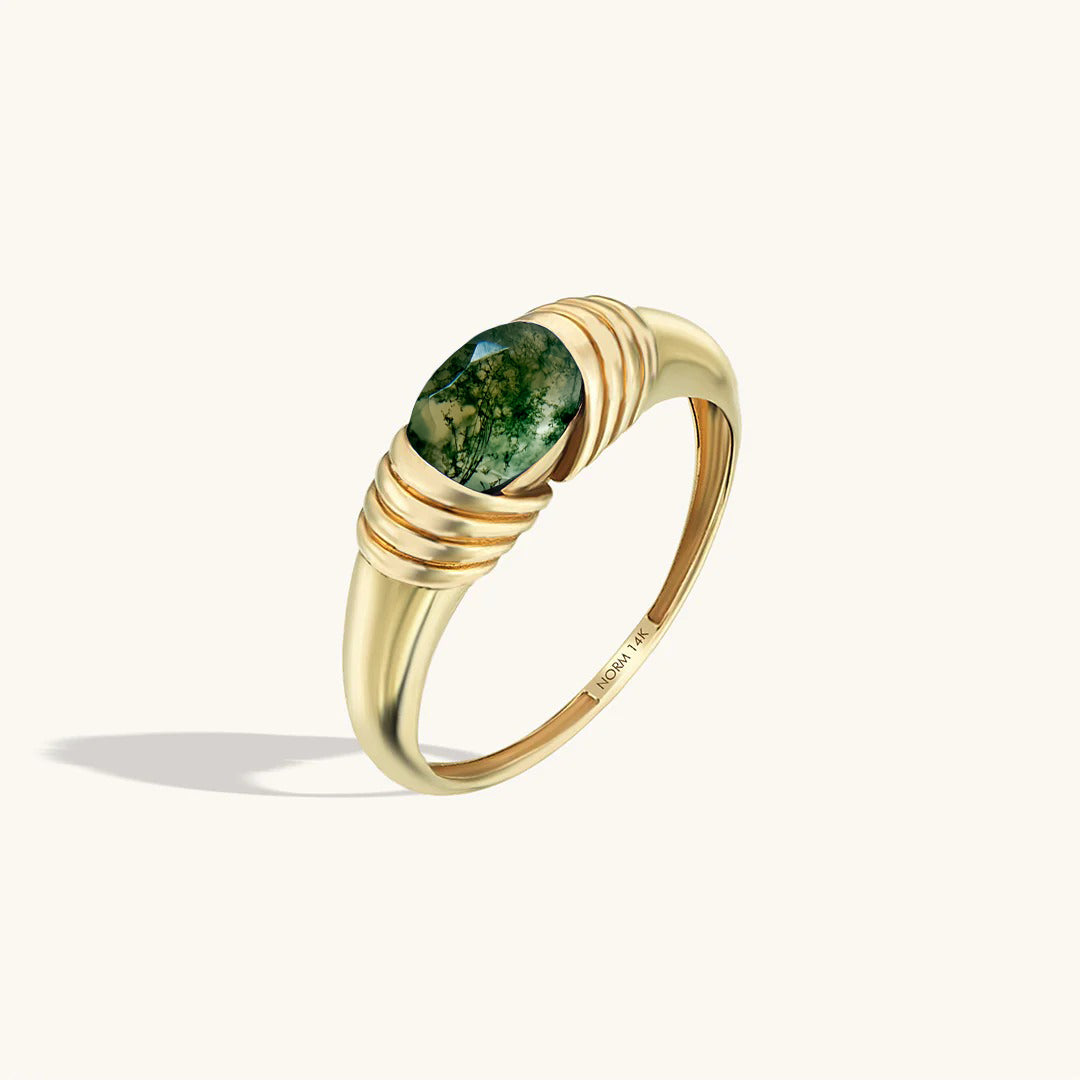 Majestic Moss Agate Ring in Gold