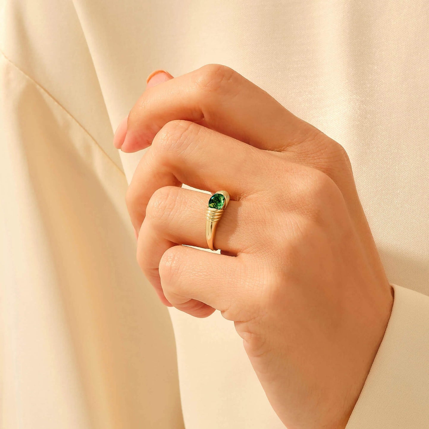 Majestic Moss Agate Ring in Gold