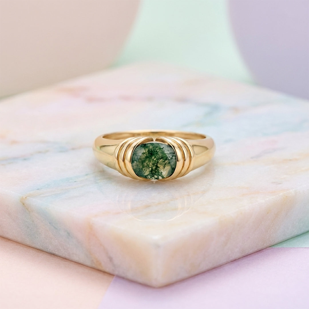 Majestic Moss Agate Ring in Gold