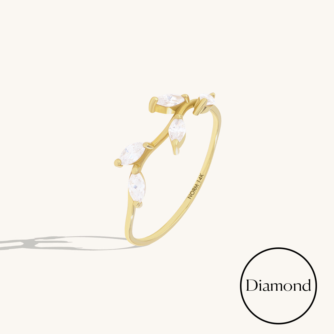 Marquise Diamond Leaf Ring in Gold
