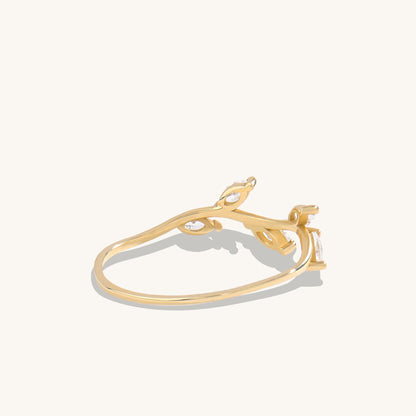 Marquise Diamond Leaf Ring in Gold