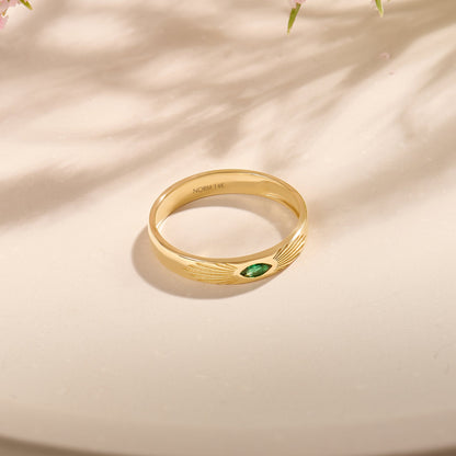 Marquise Emerald Sunburst Band Ring in Gold