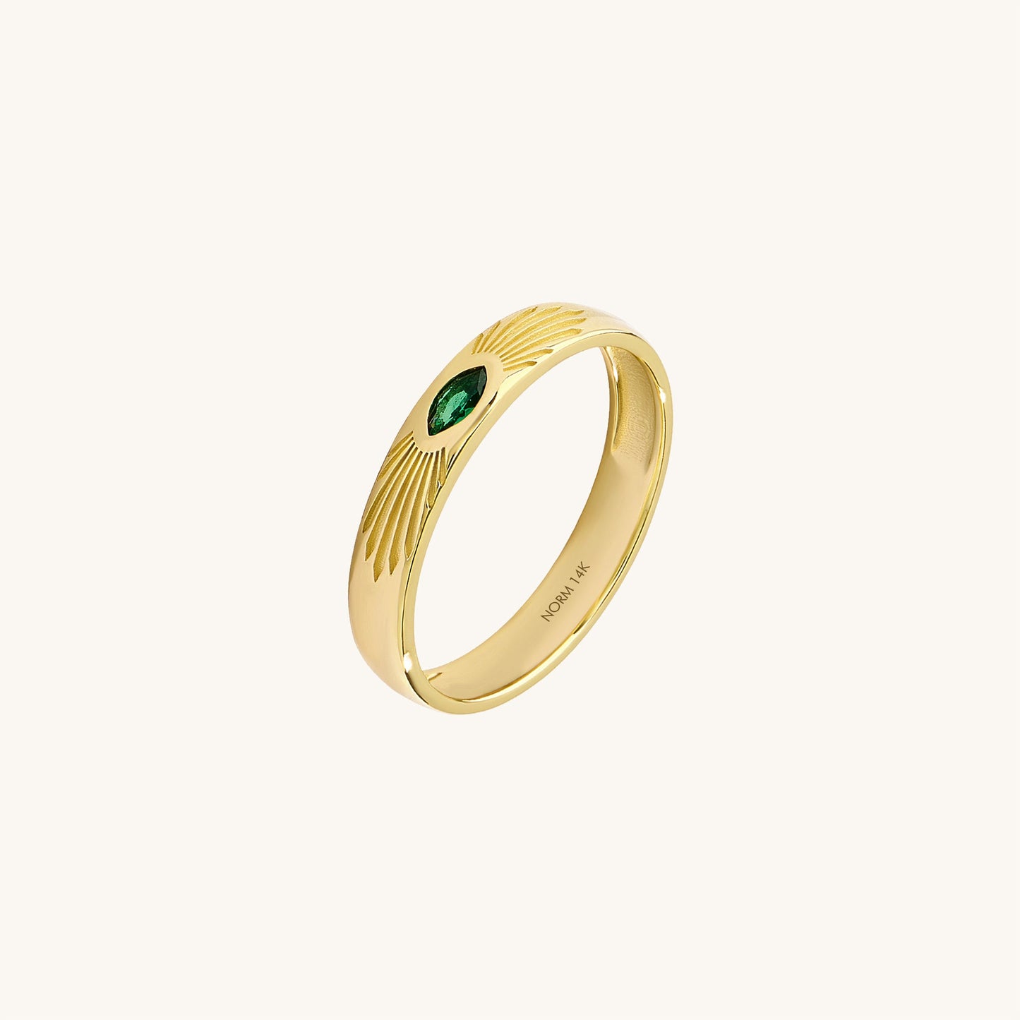 Marquise Emerald Sunburst Band Ring in Gold