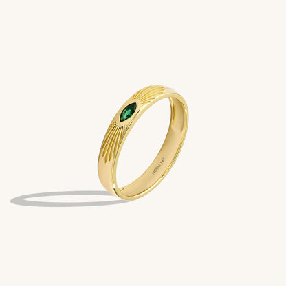Marquise Emerald Sunburst Band Ring in Gold