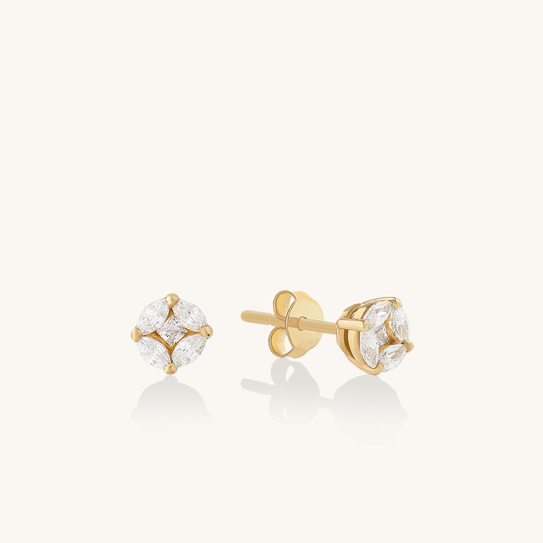 Marquise Flower Stud Earrings in Gold