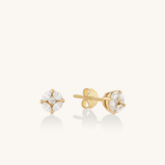 Marquise Flower Stud Earrings in Gold