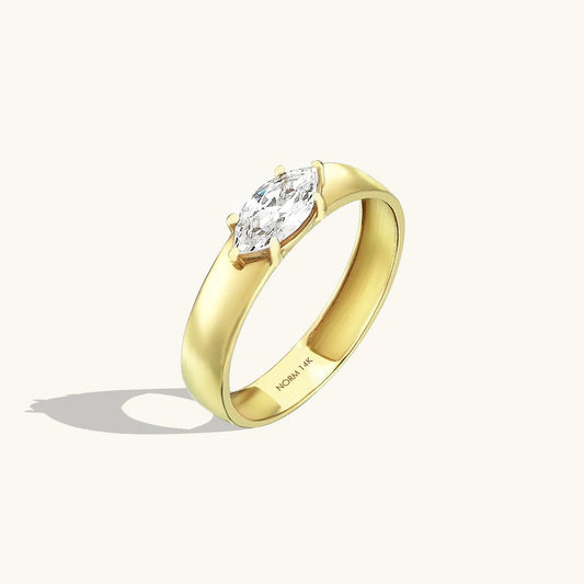 Marquise Moissanite Bold Band Ring in Gold