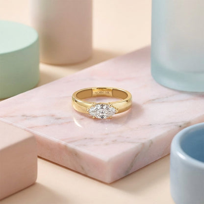 Marquise Moissanite Bold Band Ring in Gold