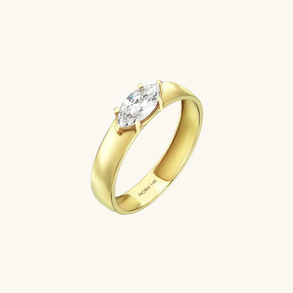 Marquise Moissanite Bold Band Ring in Gold