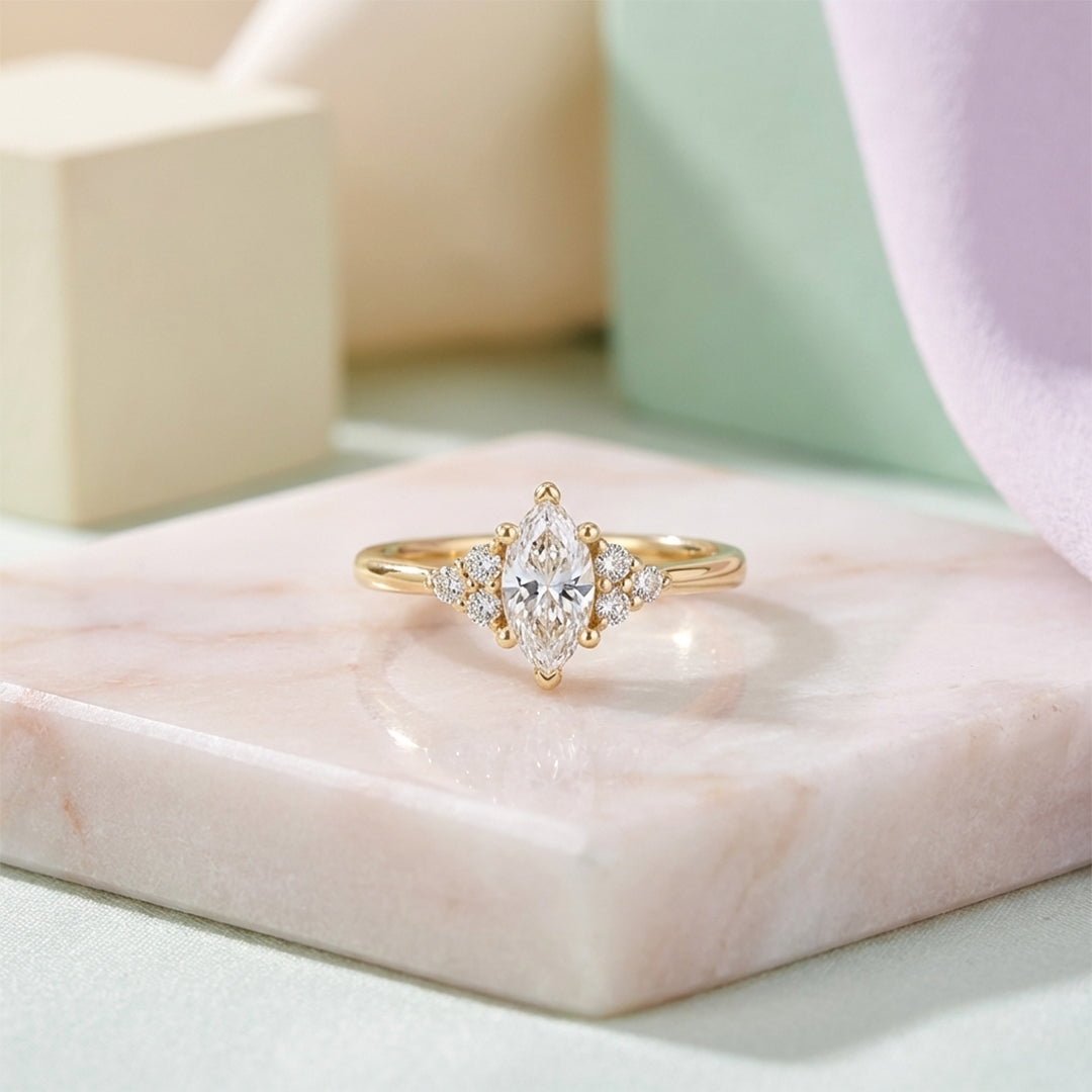 Marquise Moissanite Ring in Gold