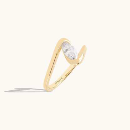 Marquise Moissanite Solitaire Bypass Ring in Gold