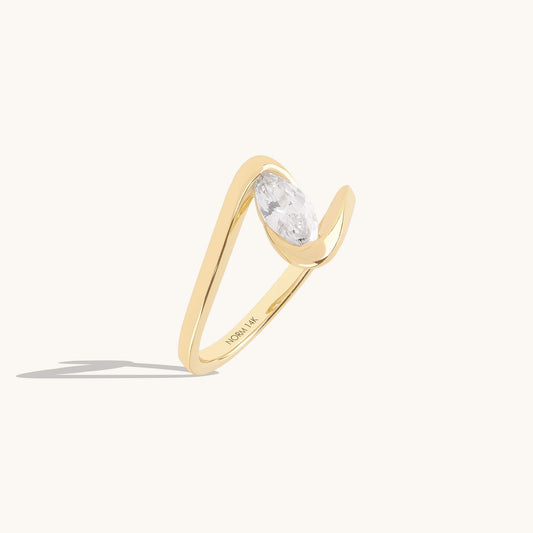 Marquise Moissanite Solitaire Bypass Ring in Gold