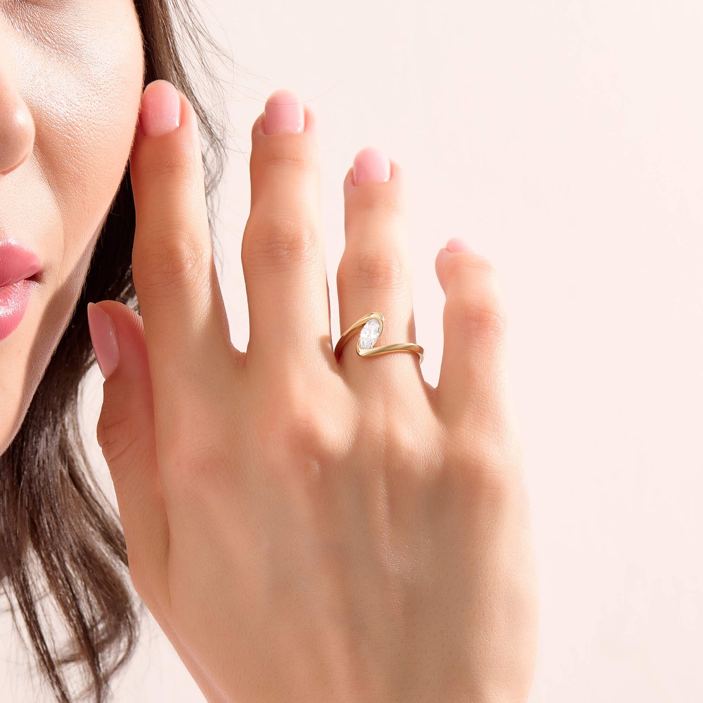 Marquise Moissanite Solitaire Bypass Ring in Gold