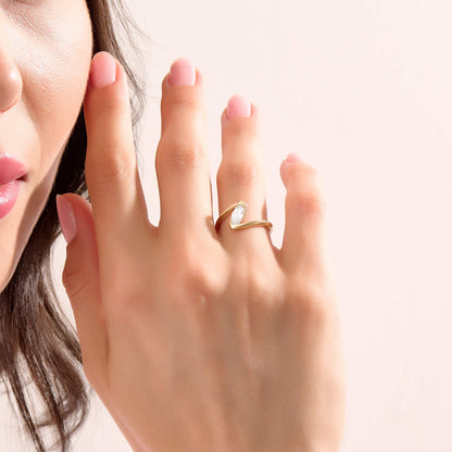 Marquise Moissanite Solitaire Bypass Ring in Gold