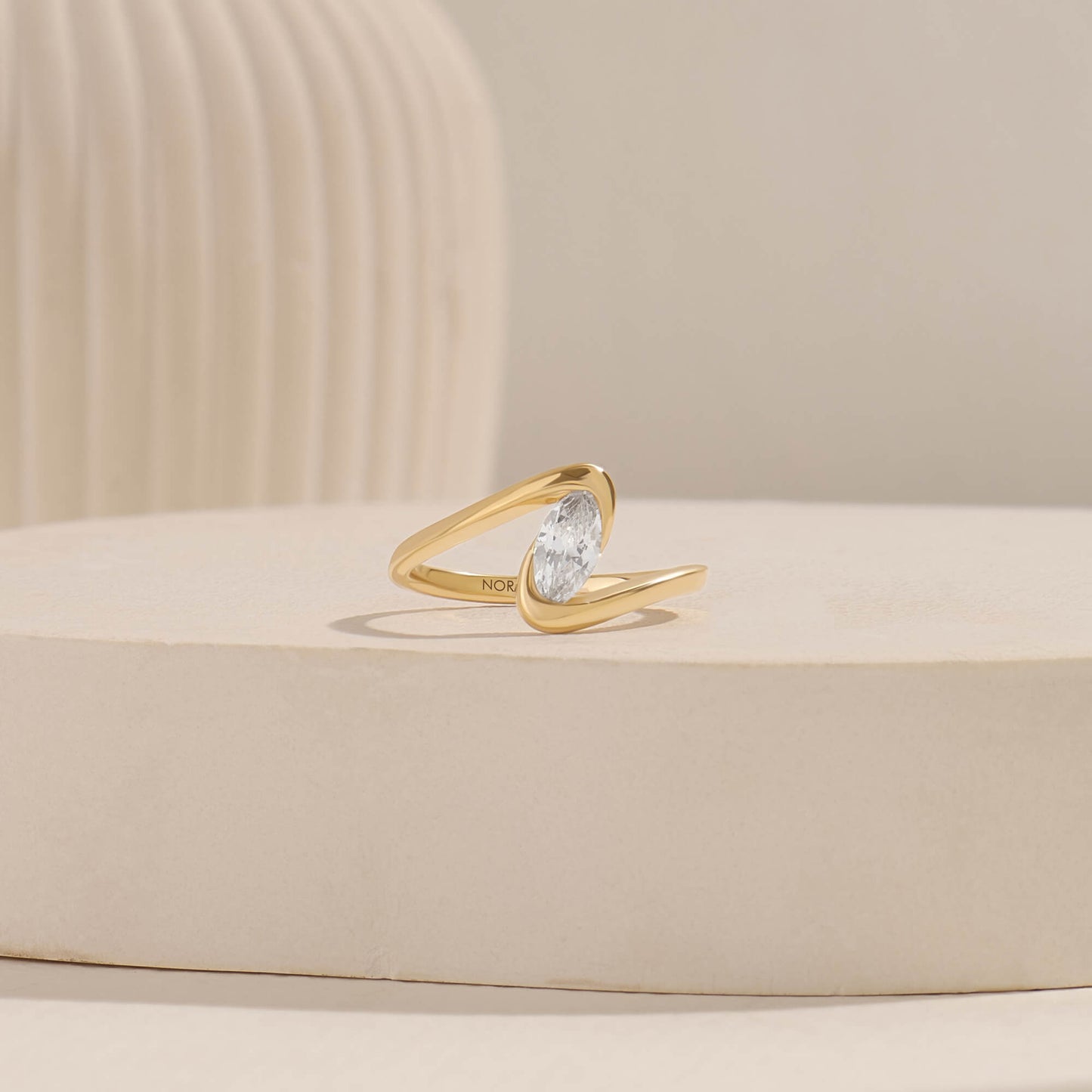 Marquise Moissanite Solitaire Bypass Ring in Gold