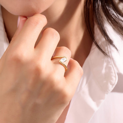 Marquise Moissanite Solitaire Bypass Ring in Gold