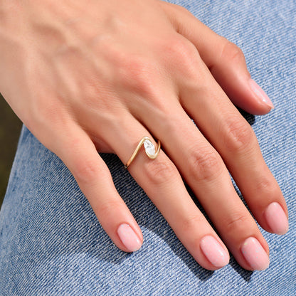 Marquise Moissanite Solitaire Bypass Ring in Gold