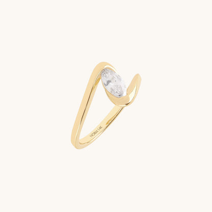 Marquise Moissanite Solitaire Bypass Ring in Gold