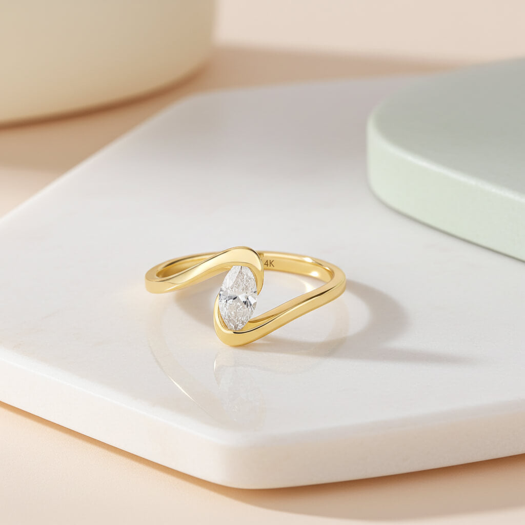 Marquise Moissanite Solitaire Bypass Ring in Gold