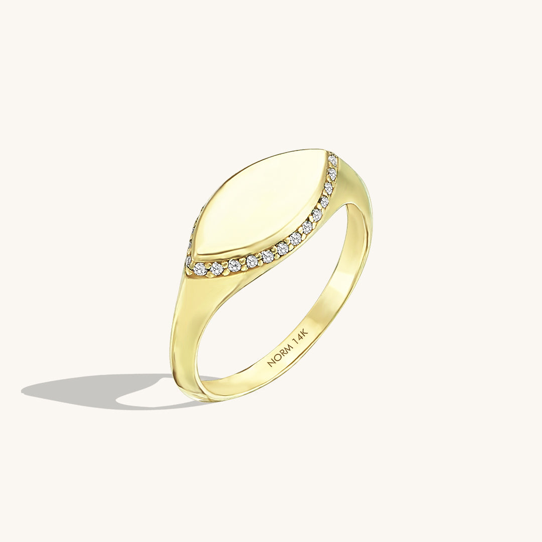 Marquise Pave Signet Ring in Gold