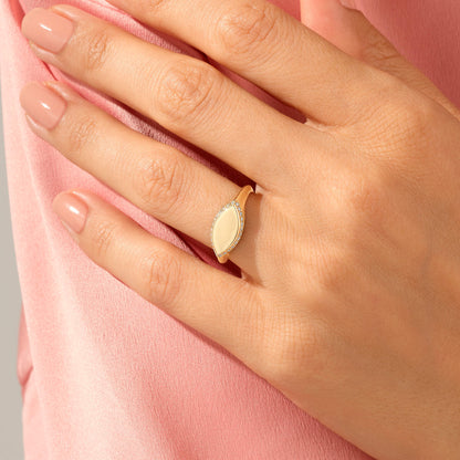 Marquise Pave Signet Ring in Gold