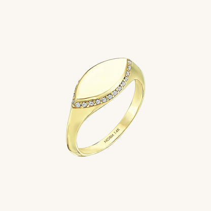 Marquise Pave Signet Ring in Gold